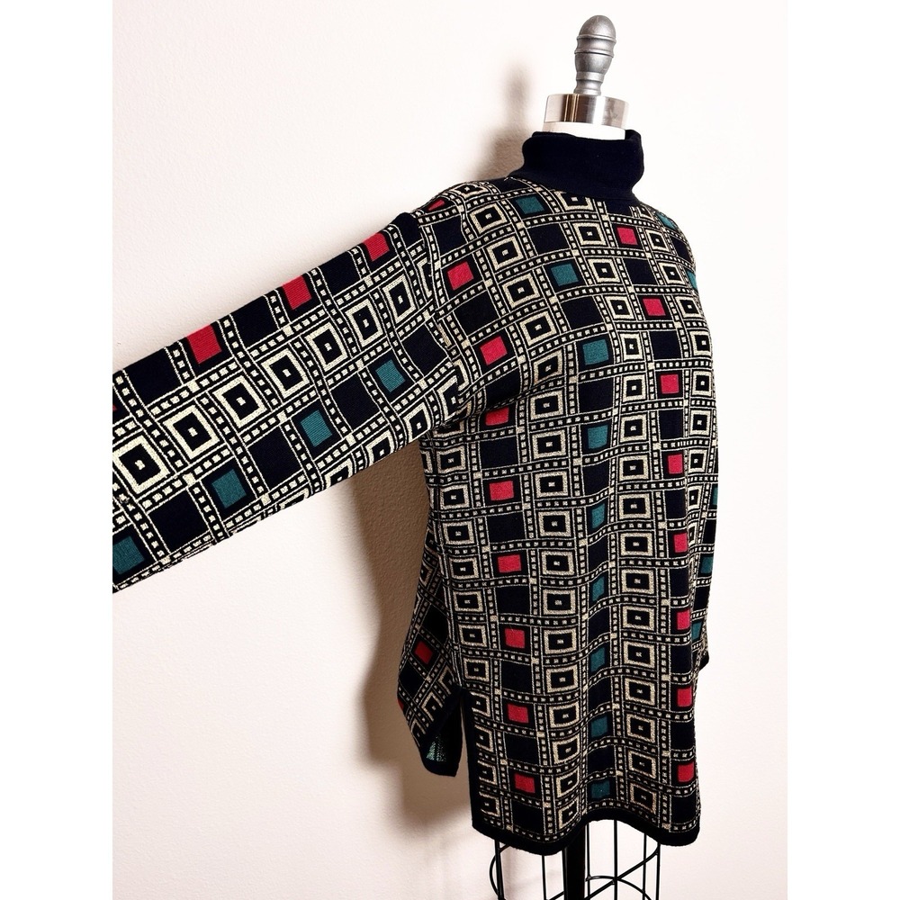 VTG Classiques Entier Merino Wool Geometric Turtleneck Sweater Metallic Gold M